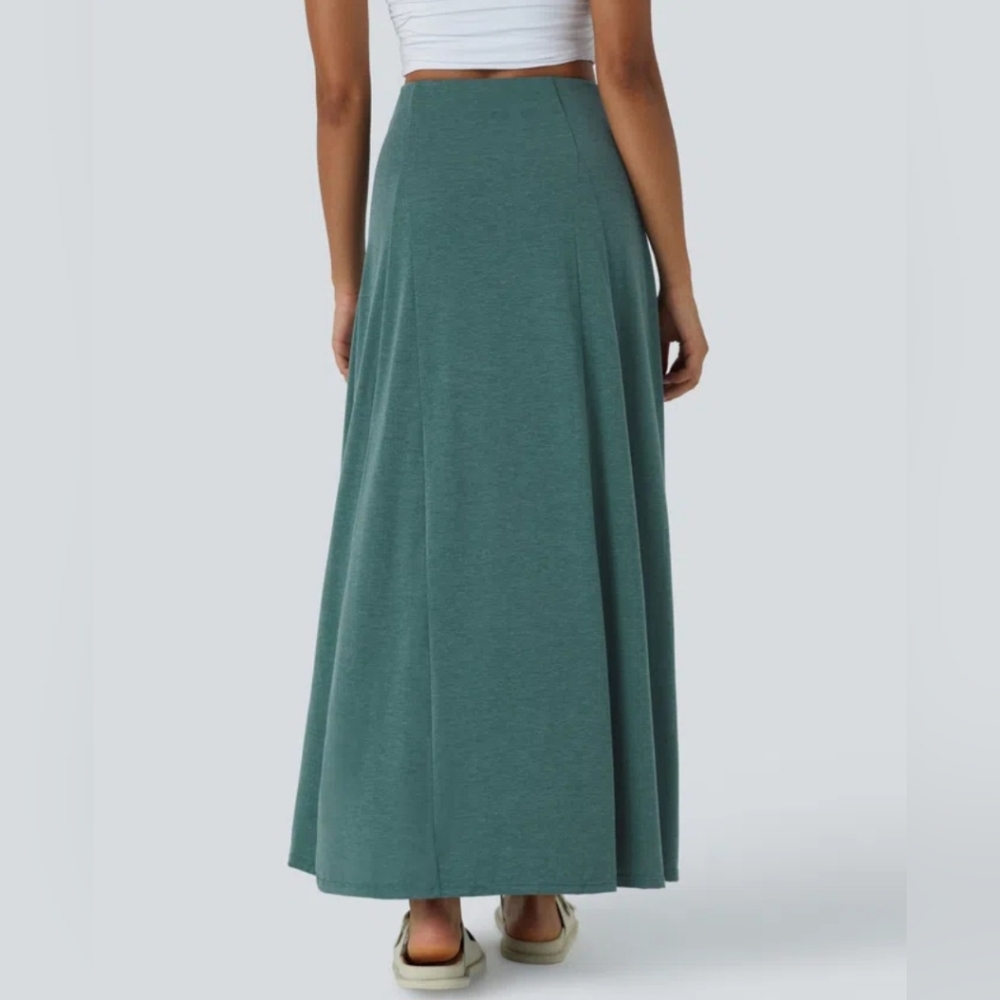 HALARA Elegant Flowy Maxi Skirt In Jade Green Floral Yarn- Very Flattering!! - Picture 4 of 13